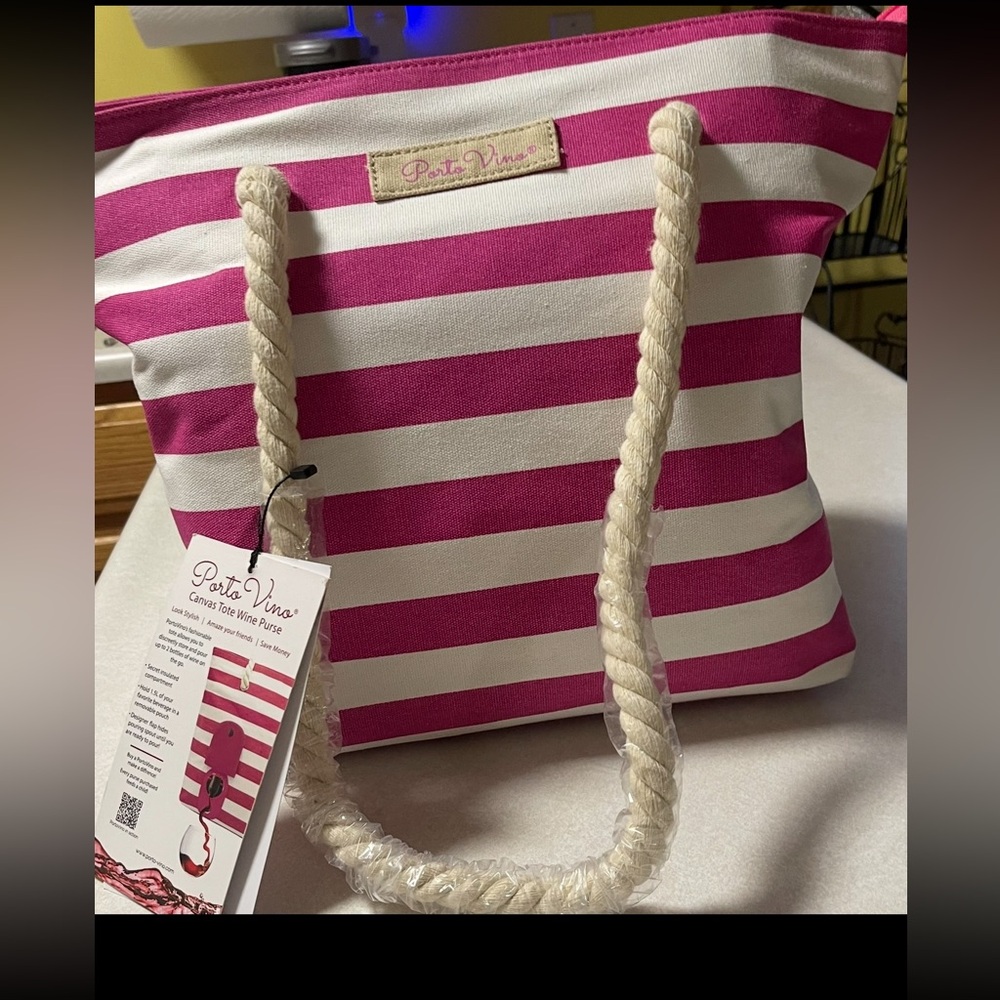 Porto Vino Pink and White Striped Women's Bag